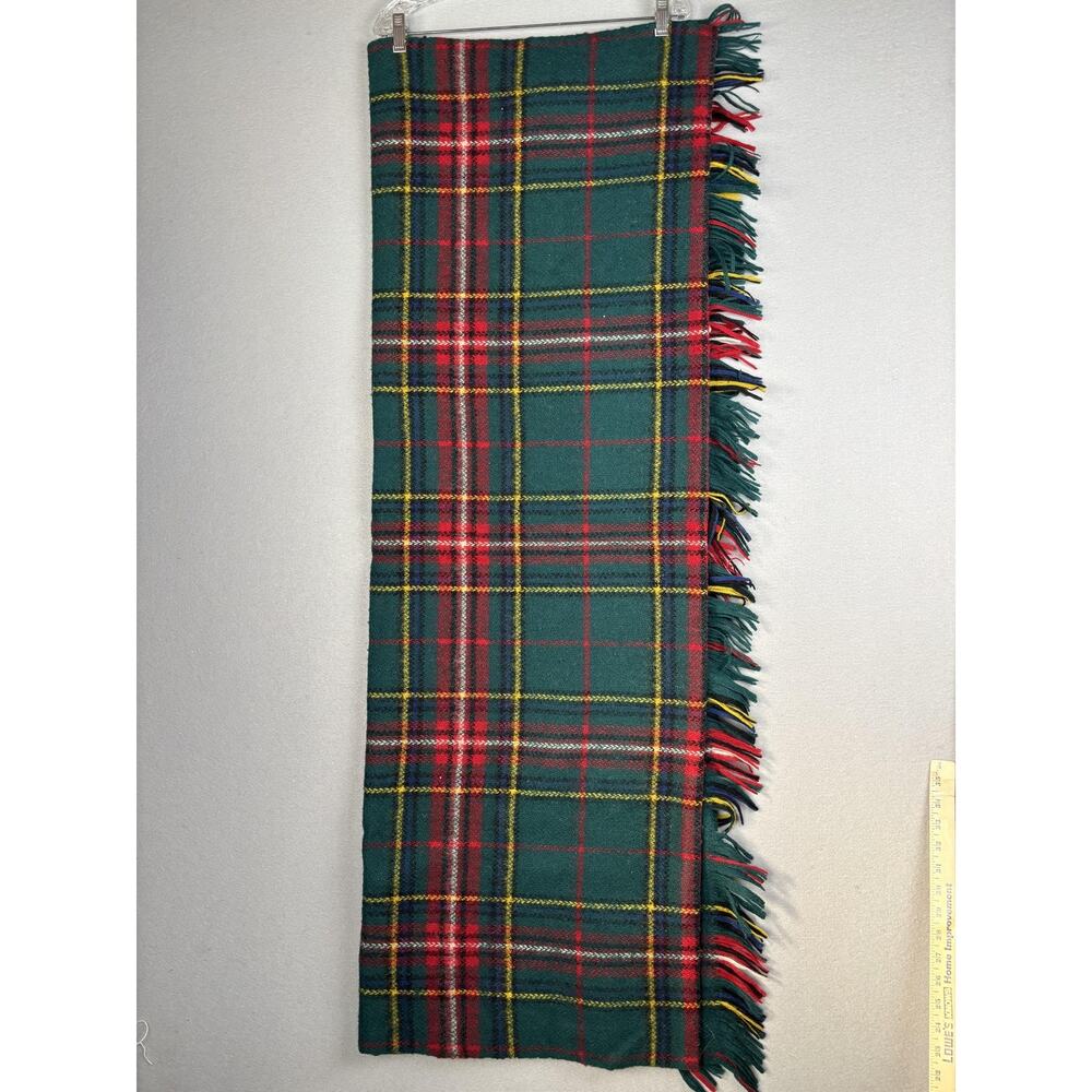 VINTAGE Thulewarm Scarf Womens Green Tartan Shetland Handwoven Wool Scotland 50s